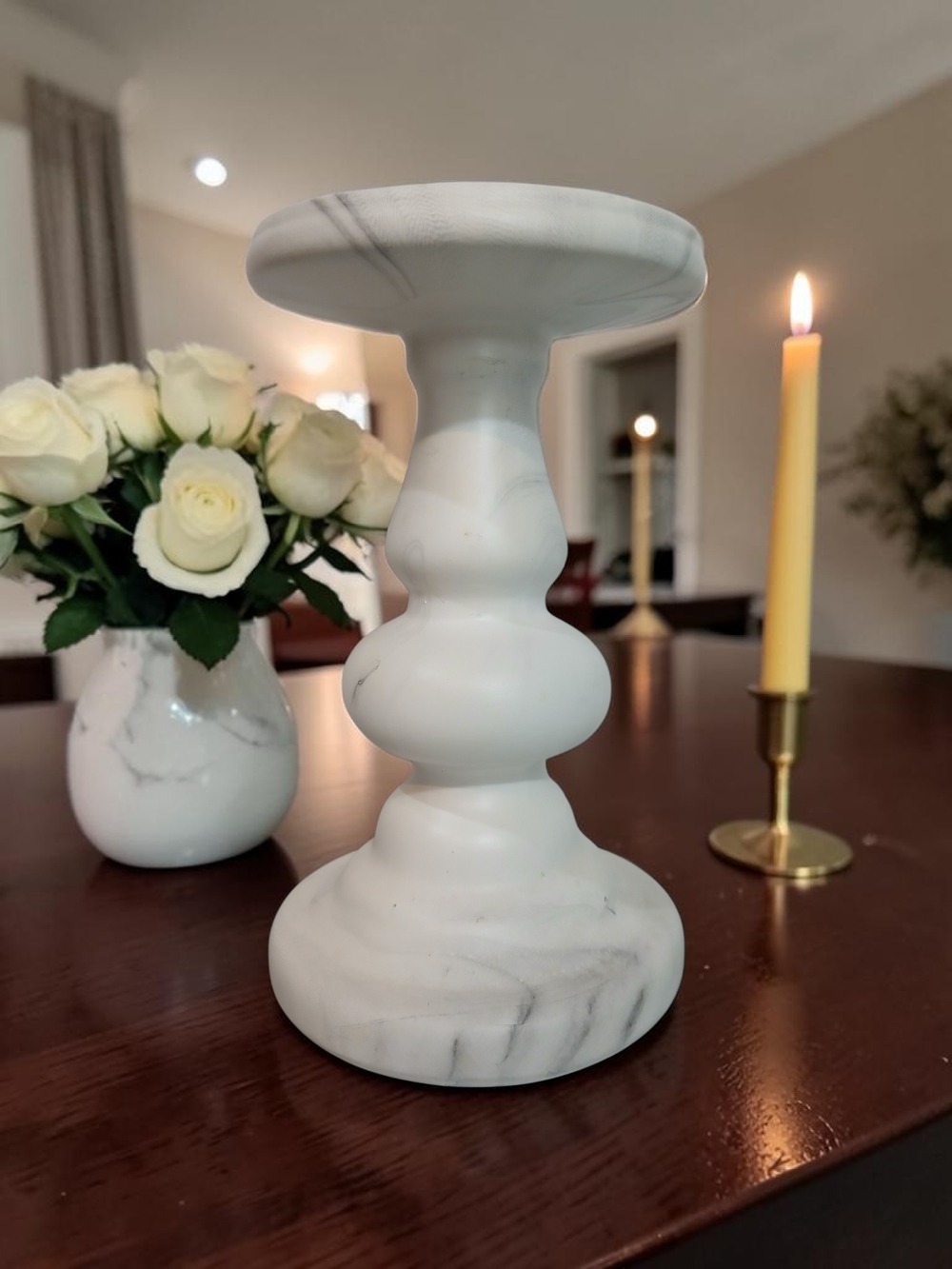 Bath & Body Works White Marble-Effect Candle Holder